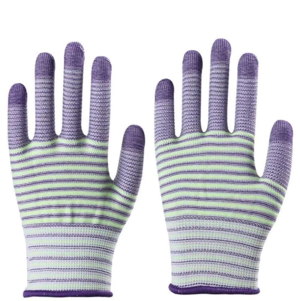 12 Pairs/set Multicolor Striped Latex Coated Gardening Work Gloves, Anti-slip